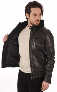 Blouson Bishop Cuir Avec Capuche Daytona 73 - La Canadienne - Blousons Cuir Black