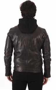 Blouson Bishop Cuir Avec Capuche Daytona 73 - La Canadienne - Blousons Cuir Black