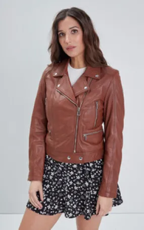 Blouson cuir Panema cognac Rose Garden - La Canadienne - Blousons Cuir Cognac