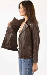 Blouson en cuir agneau marron La Canadienne - La Canadienne - Blousons Cuir Marron Clair