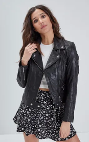 Blouson en cuir Panema noir Rose Garden - La Canadienne - Blousons Cuir Noir