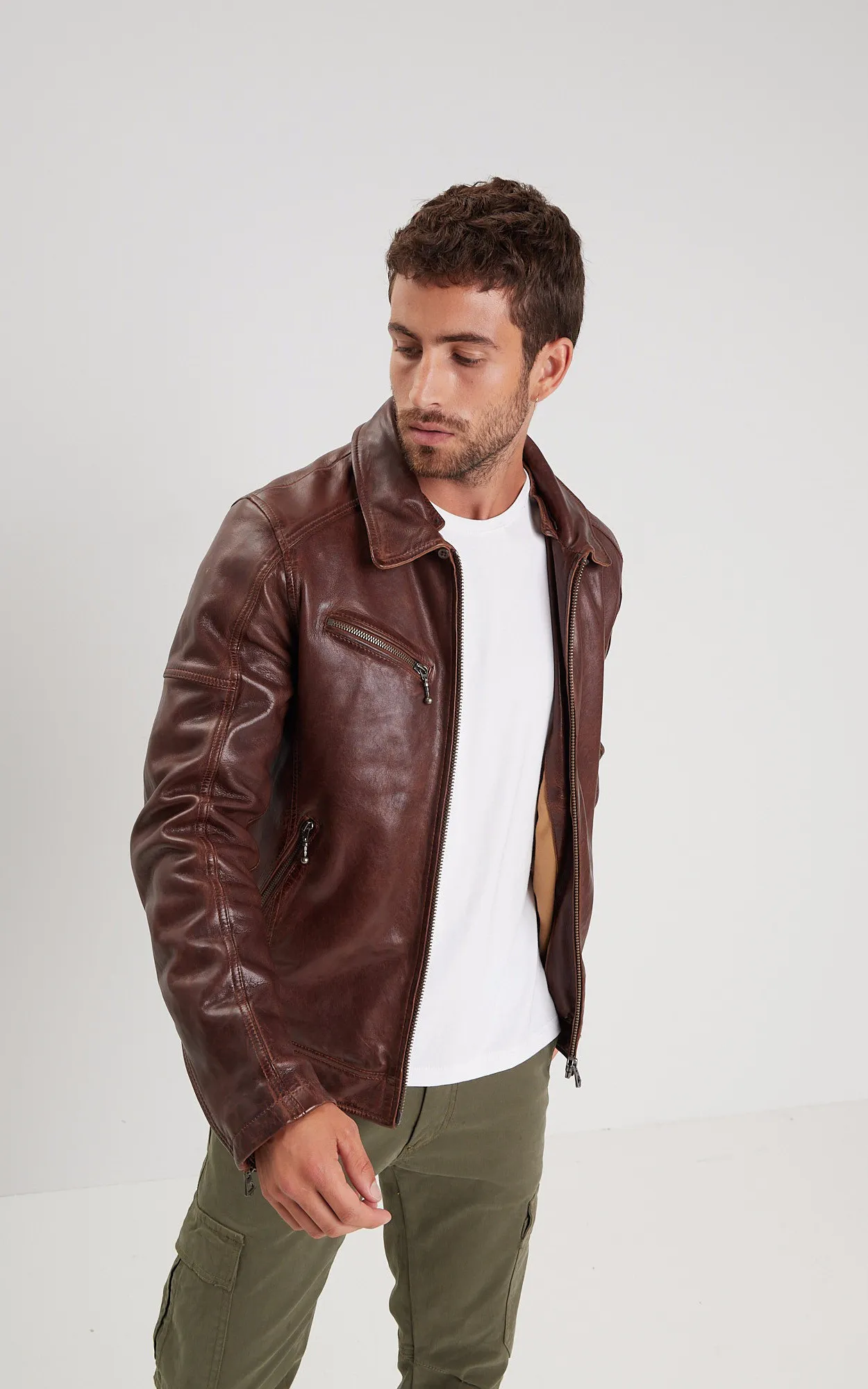 Blouson esprit pilote Platon cognac Daytona 73 - La Canadienne - Blousons Cuir Cognac