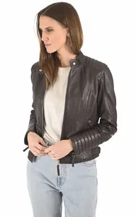 Blouson Motard Louise marron Serge Pariente - La Canadienne - Blousons Cuir Marron