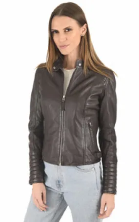 Blouson Motard Louise marron Serge Pariente - La Canadienne - Blousons Cuir Marron