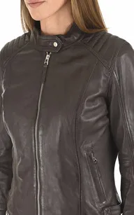 Blouson Motard Louise marron Serge Pariente - La Canadienne - Blousons Cuir Marron