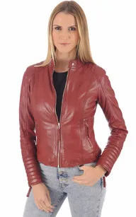 Blouson Motard Louise rouge Serge Pariente - La Canadienne - Blousons Cuir Rouge