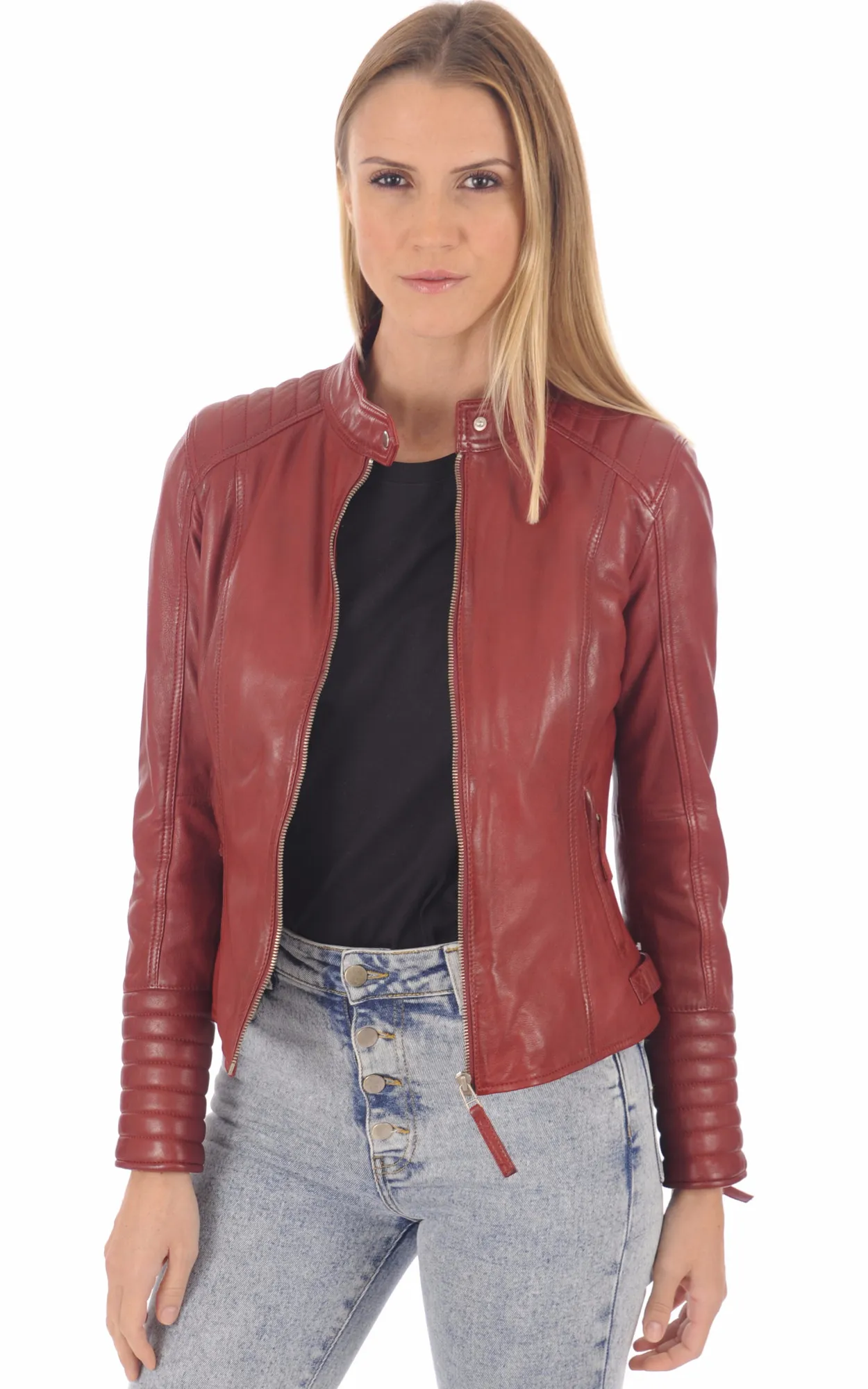 Blouson Motard Louise rouge Serge Pariente - La Canadienne - Blousons Cuir Rouge