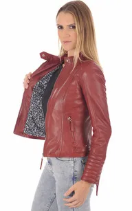 Blouson Motard Louise rouge Serge Pariente - La Canadienne - Blousons Cuir Rouge