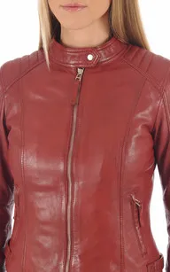 Blouson Motard Louise rouge Serge Pariente - La Canadienne - Blousons Cuir Rouge