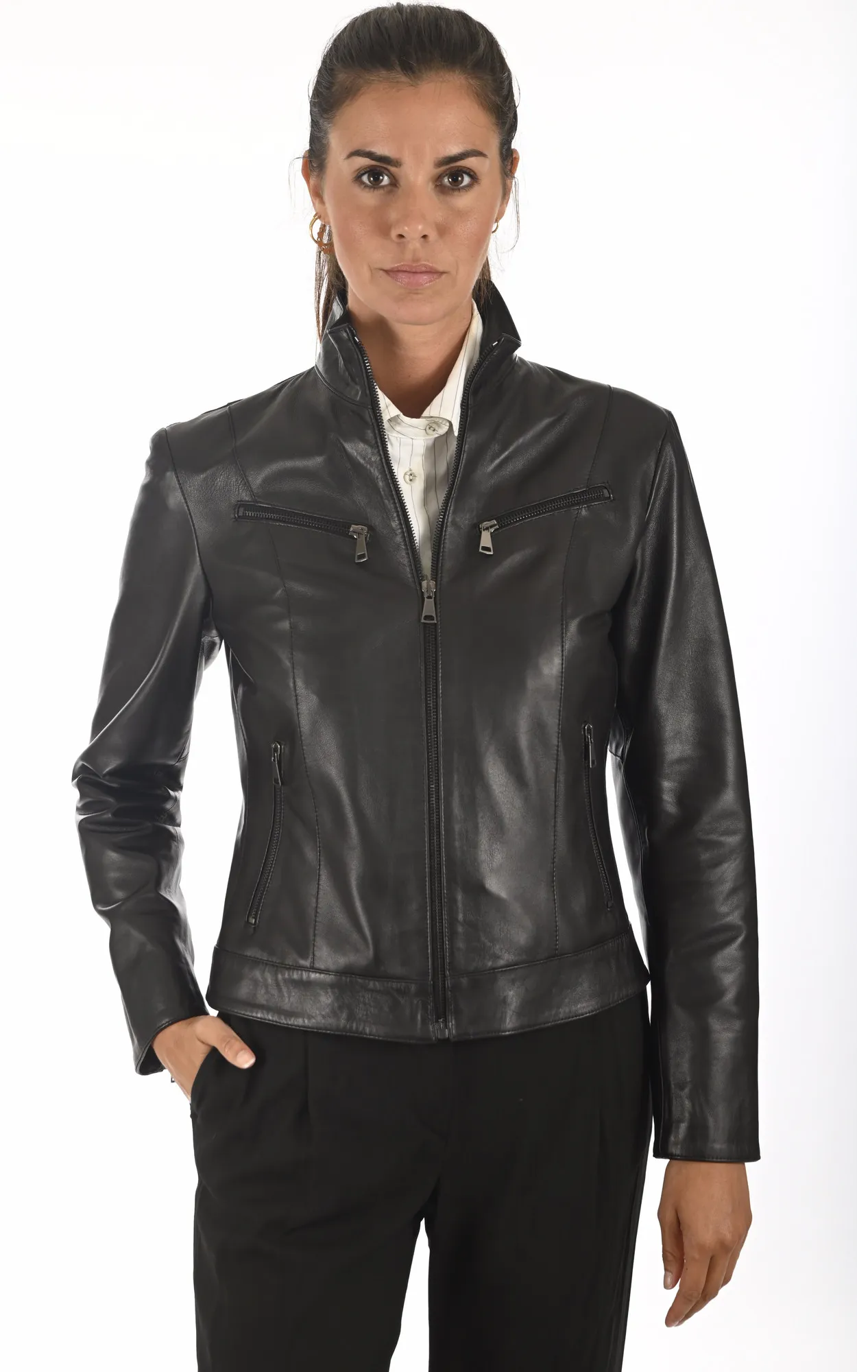 Blouson officier agneau noir La Canadienne - La Canadienne - Blousons Cuir Noir