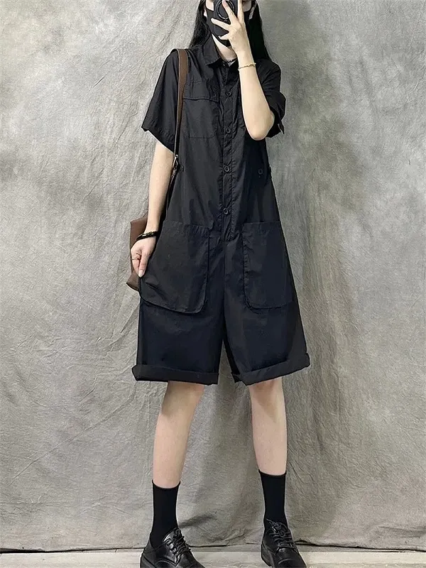 Combinaison en coton à manches courtes pour femmes, vêtements de travail d'été décontractés à la mode chinoise