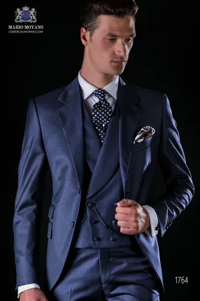 Costume homme bleu fil à fil de laine mélangé