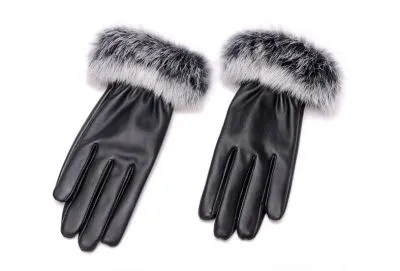 Gants pour femme en cuir lignée avec fourrure de lapin