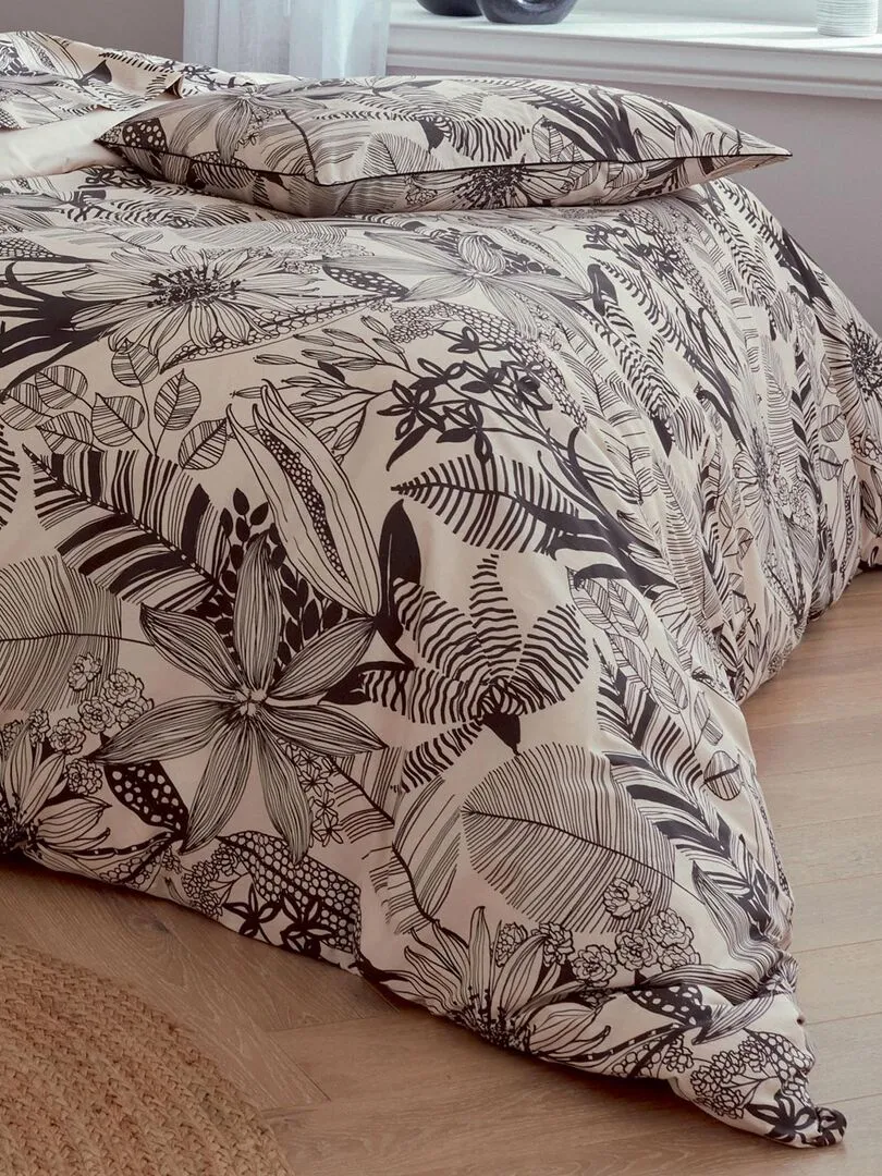 Housse de couette en percale aux impressions noires - Beige