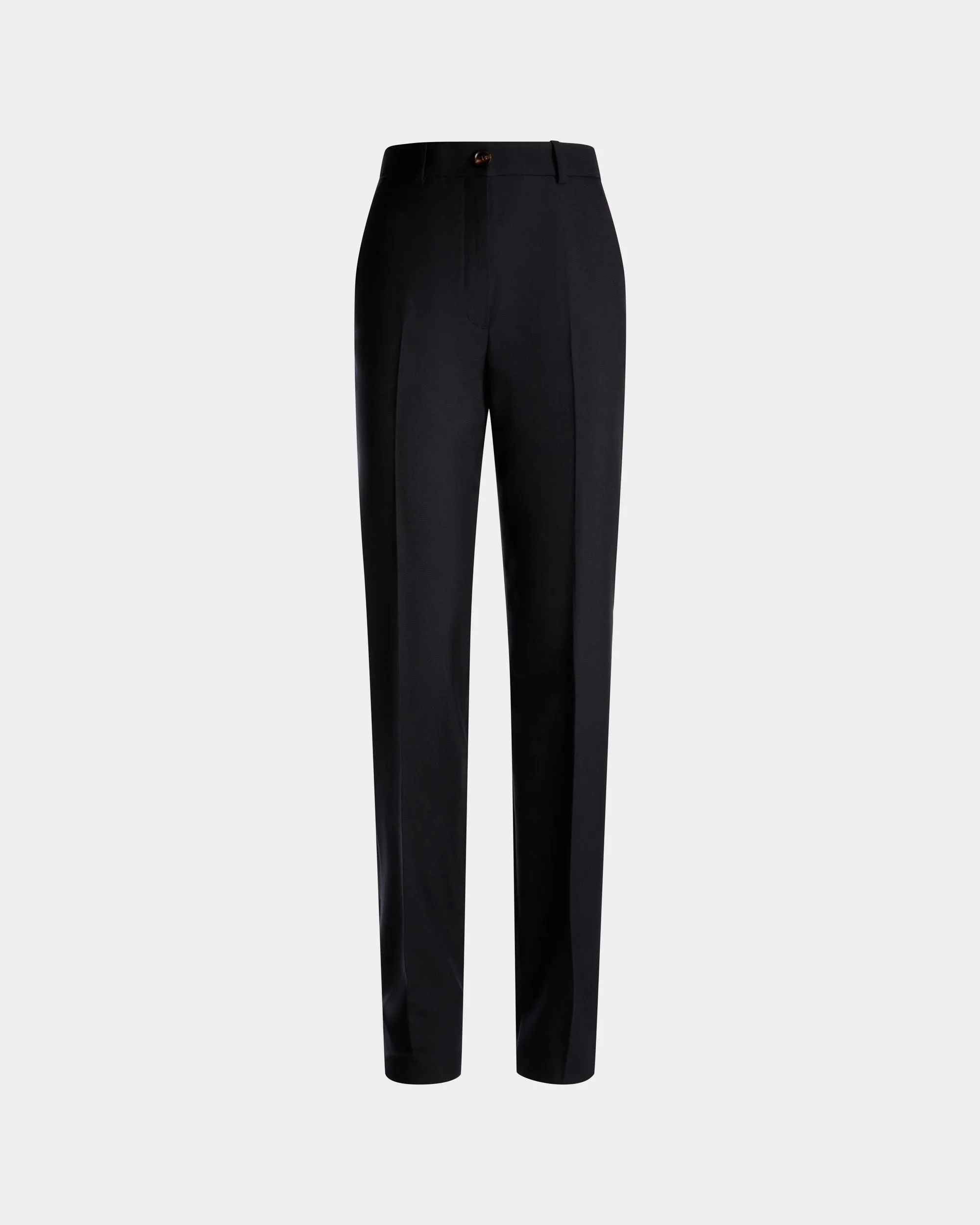 Pantalon Coupe Droite En Laine Mélangée Navy Blue