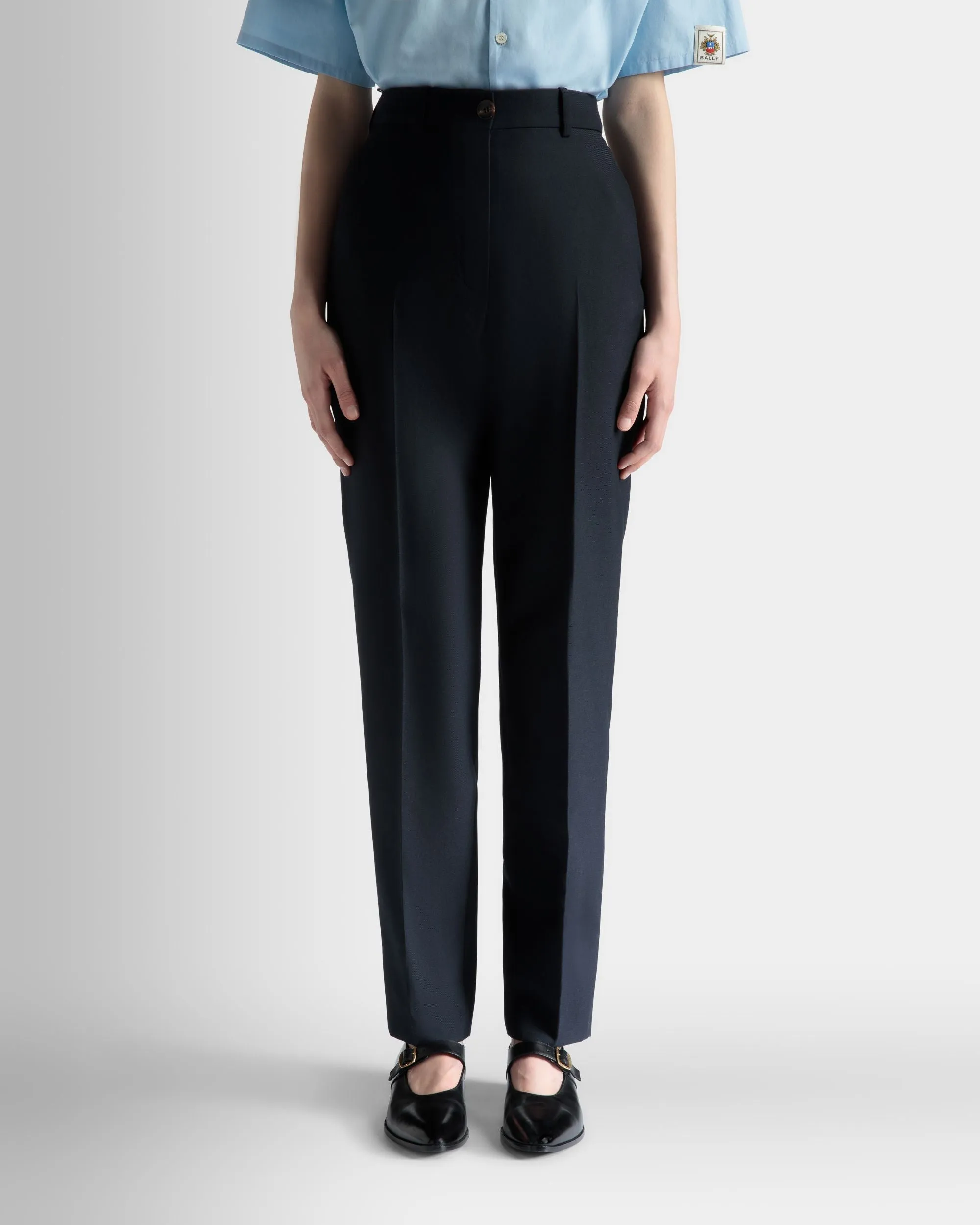 Pantalon Coupe Droite En Laine Mélangée Navy Blue