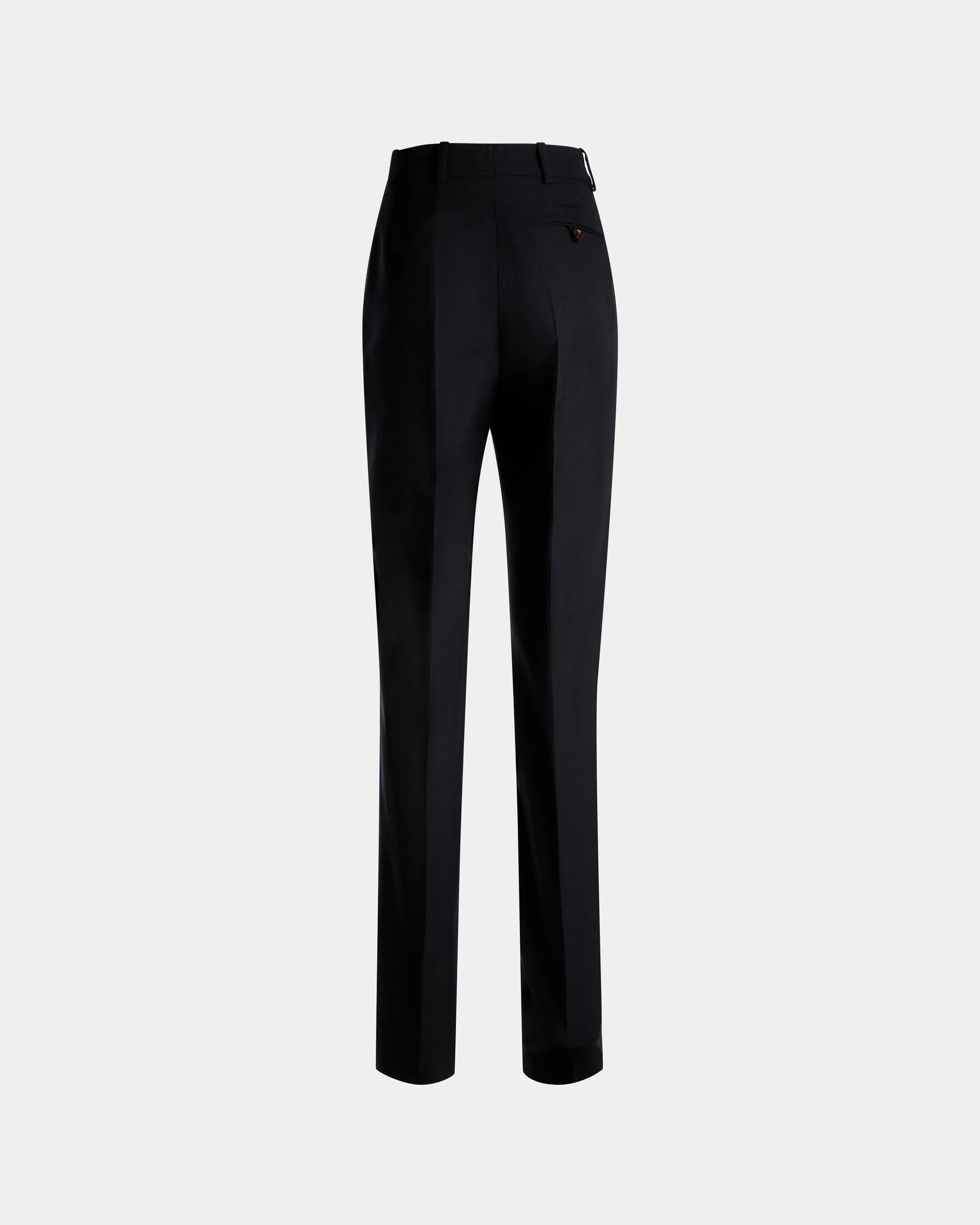 Pantalon Coupe Droite En Laine Mélangée Navy Blue