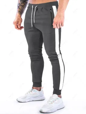 Pantalon De Survêtement De Sport Décontracté En Blocs De Couleurs à Ourlet Rayé - Gris Foncé Xl