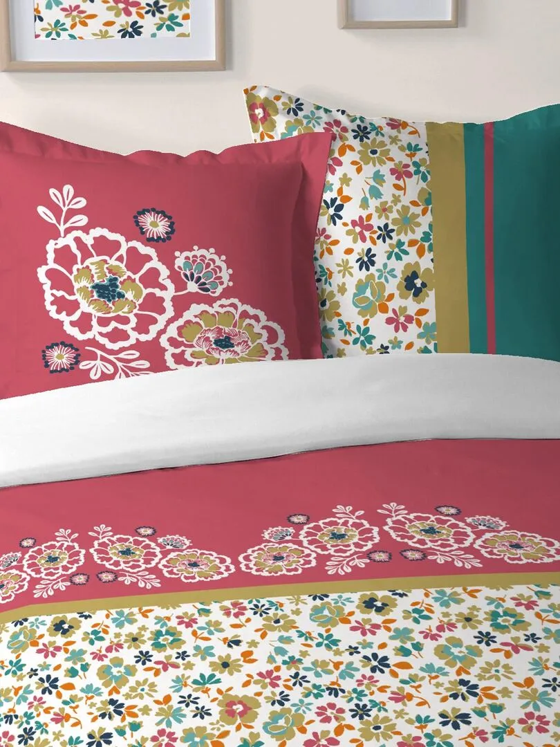 Parure de couette esprit folk - Rose