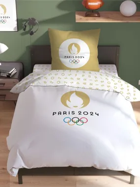 Parure de lit imprimée 100% coton, PARIS 2024 JEUX OLYMPIQUES LOGO - Blanc