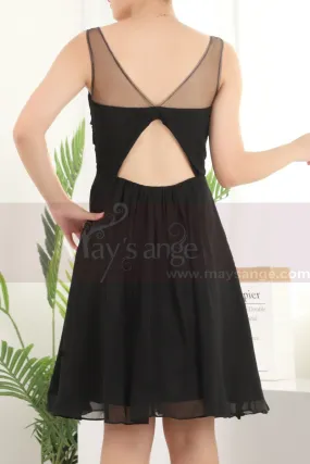 Robe Noire De Cocktail Courte Dos Nu Mousseline