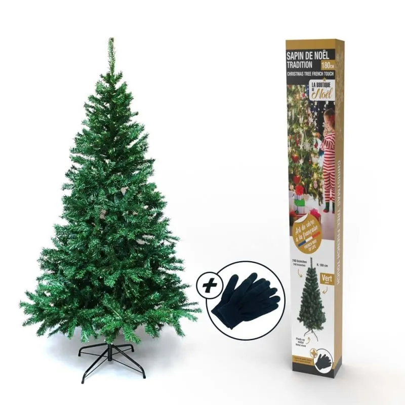 Sapin de Noël artificiel tradition et qualité - Arbre pour décoration de Noël avec support